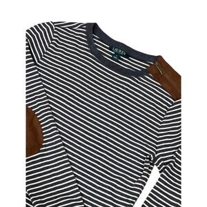 Lauren by Ralph Lauren, L/S Shoulder Zip Top Gray Stripe, Size S, KB37